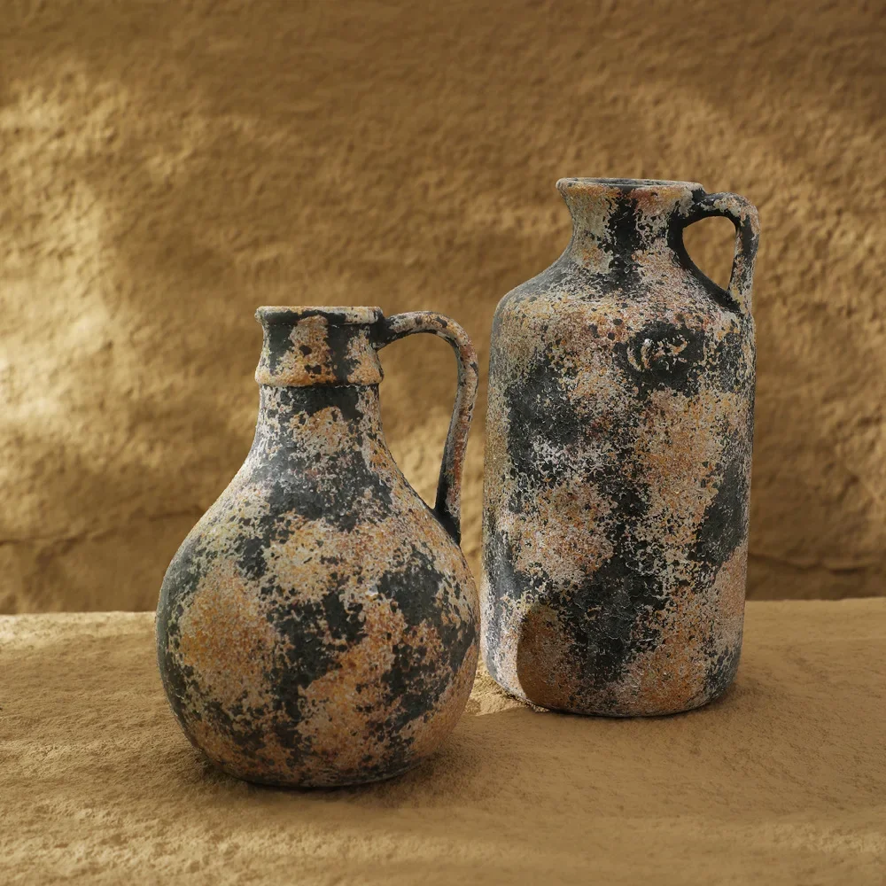   Earthenware Vase for Dried Flower Pampas Grass Nordic Wabi Sabi Retro Home Aesthetics Bookshelf Wall Shelf Decoration