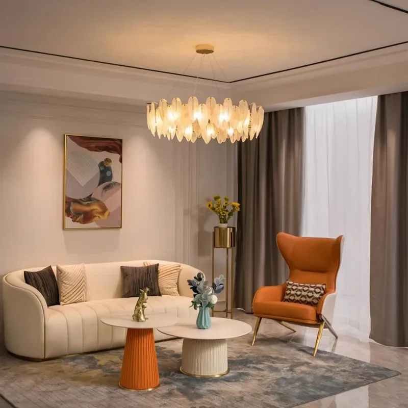 Light Luxury Crystal Chandelier for Living Room Dining Room Bedroom Study Minimalist LED Feather Wall Light Main Lighting