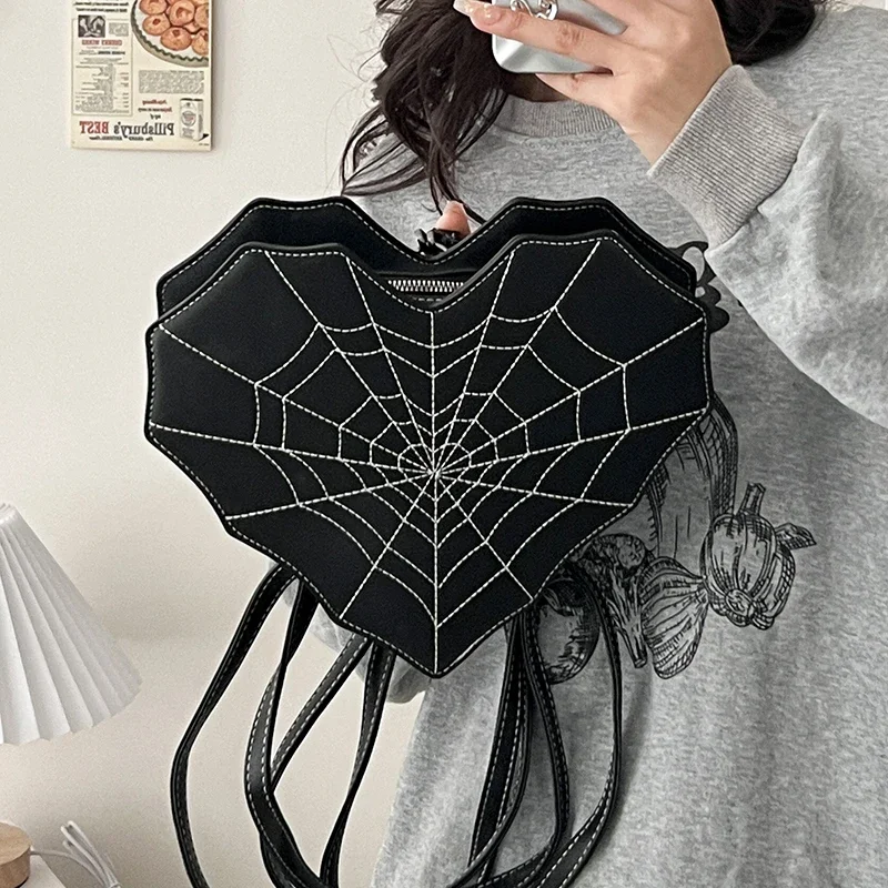 Gothic Style Shoulder Bag for Women Halloween Girls PU Leather Women\'s Backpack Cobweb Crossbody Bag Handbag Purse for Women