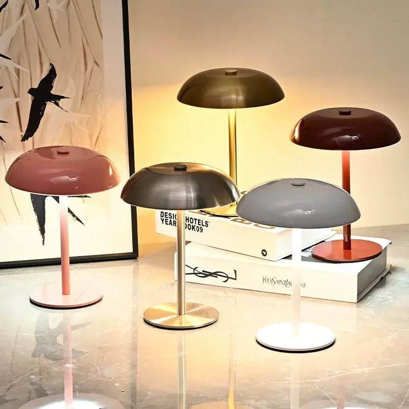 Mushroom Table Lamp Touch Control 3-Color Dimmable LED Desk Light Ornament Portable Recharg Rechargeable Eye-Caring Bedside Lamp