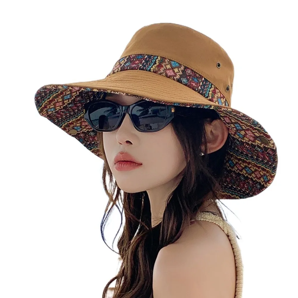 

Floral Printed Women's Sun Hat Wide Brim Large Brimmed Wide Brim Bucket Hat Solid Color Sunscreen Mountain Climbing Hat Girl