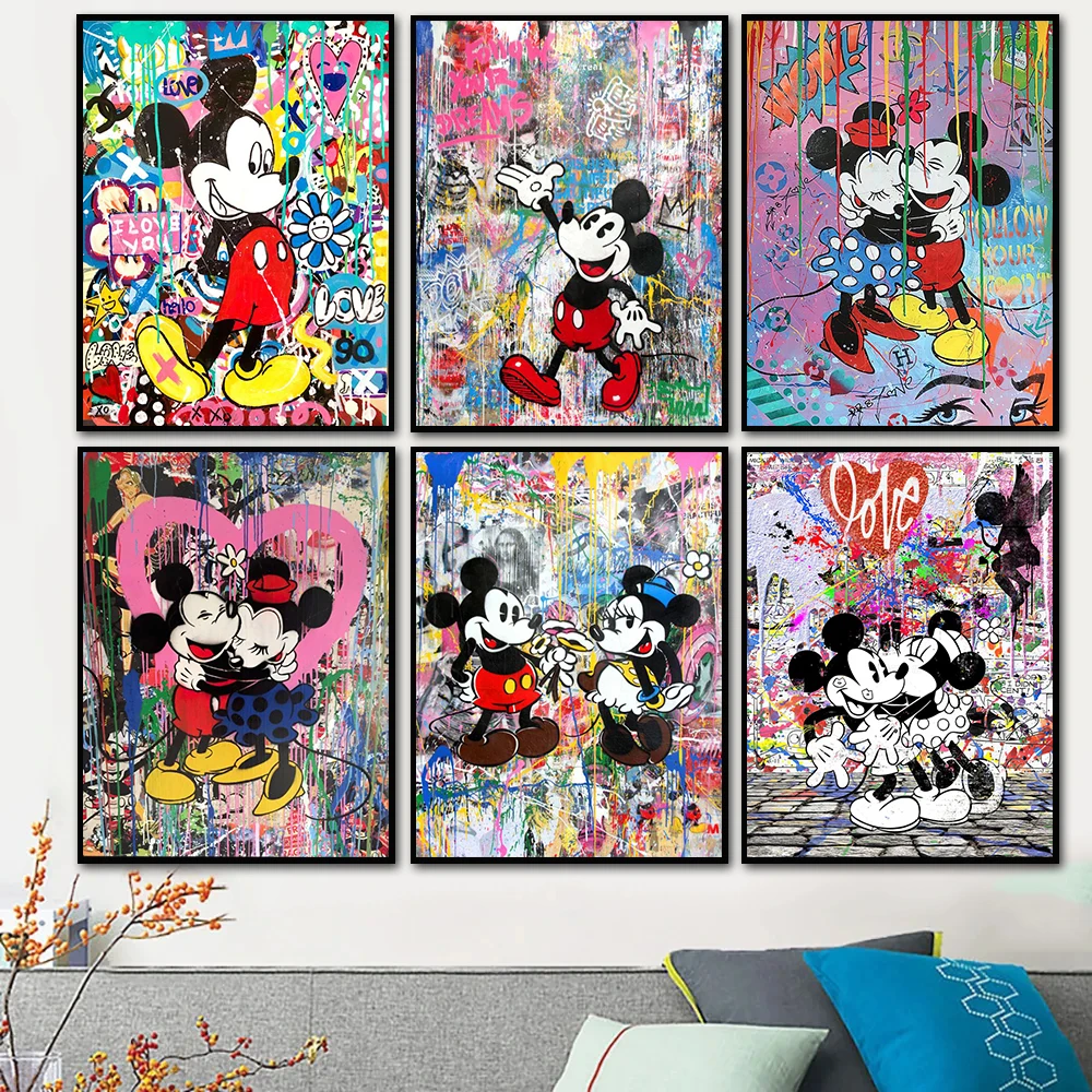 

MINISO Classic Anime Disney Graffiti Mickey Mouse Cartoon Wall Art Poster Prints Modern Home Room Decor Canvas Painting Murals