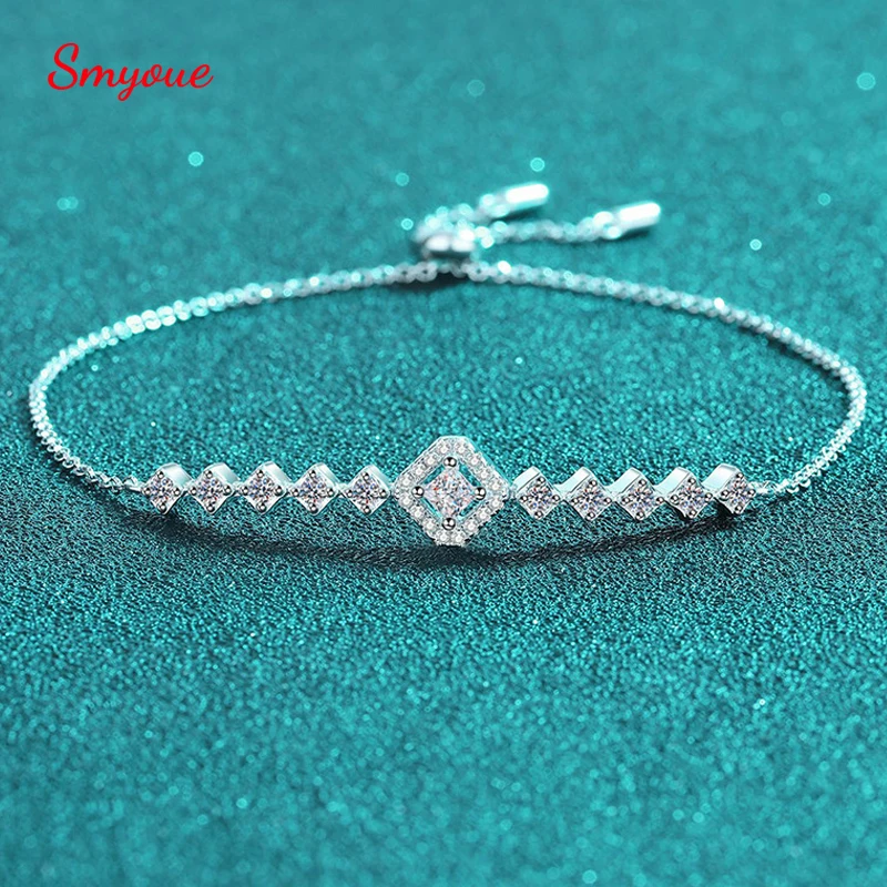 

Smyoue 3*3mm 0.7cttw Full Moissanite Bracelets for Women Princess Cut Square Luxury Chian S925 Sterling Silver Wholesale Jewelry