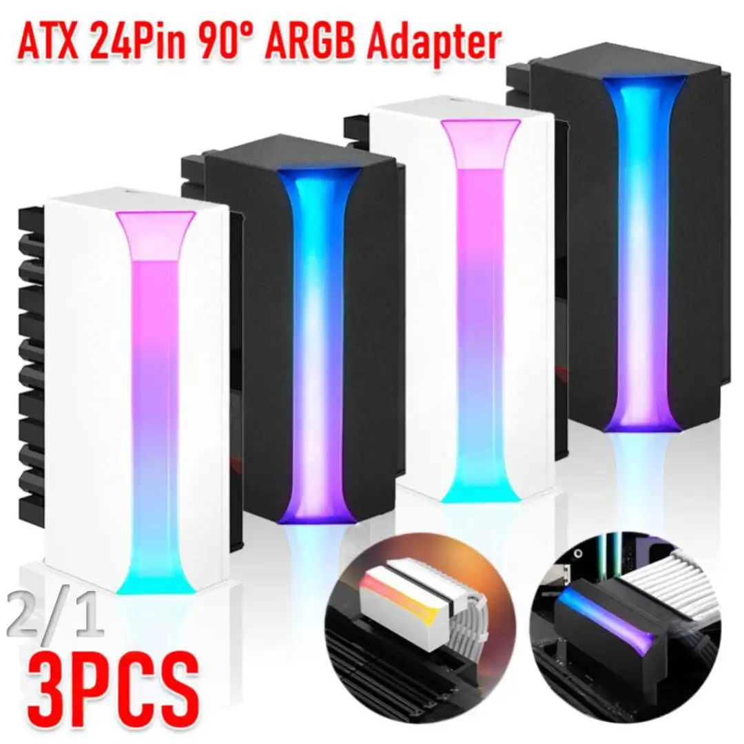 ATX 24Pin To 90 Degree Power Plug Adapter Motherboard Power Connectors ARGB Mainboard Power Supply Cable Modular DIY Mounting