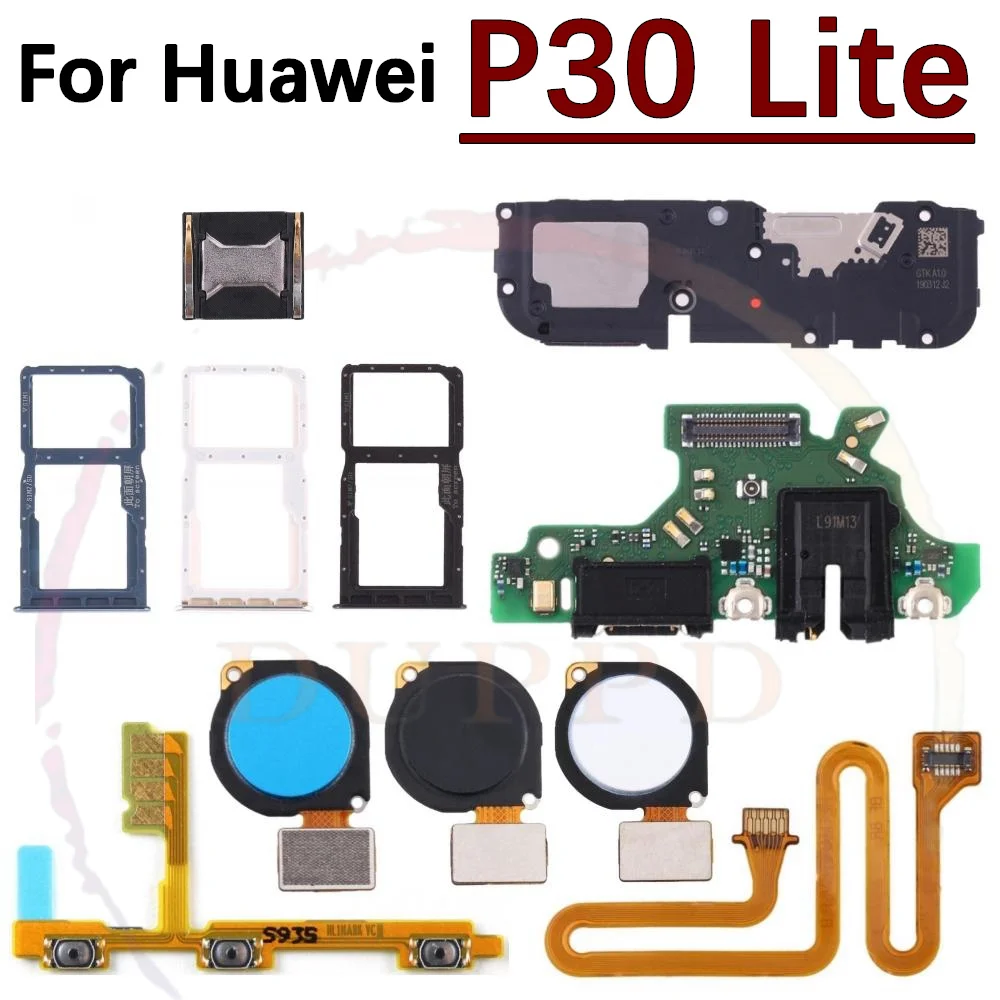 Charging Port Board For Huawei P30 Lite P30Lite Loudspeaker Earpiece Speaker SIM Card Tray Fingerprint Sensor On/Off Flex Cable