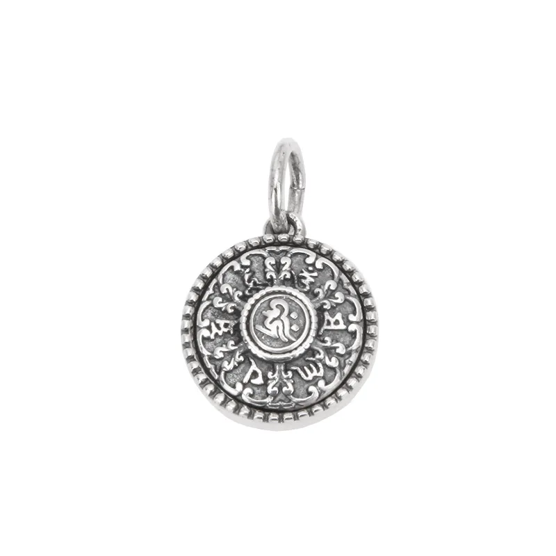 S925 Pure Silver Swivel Six Words Round Pendant Thai Silver National Windhang Rotatable Moving Disc Spinable Pendant Jewelry