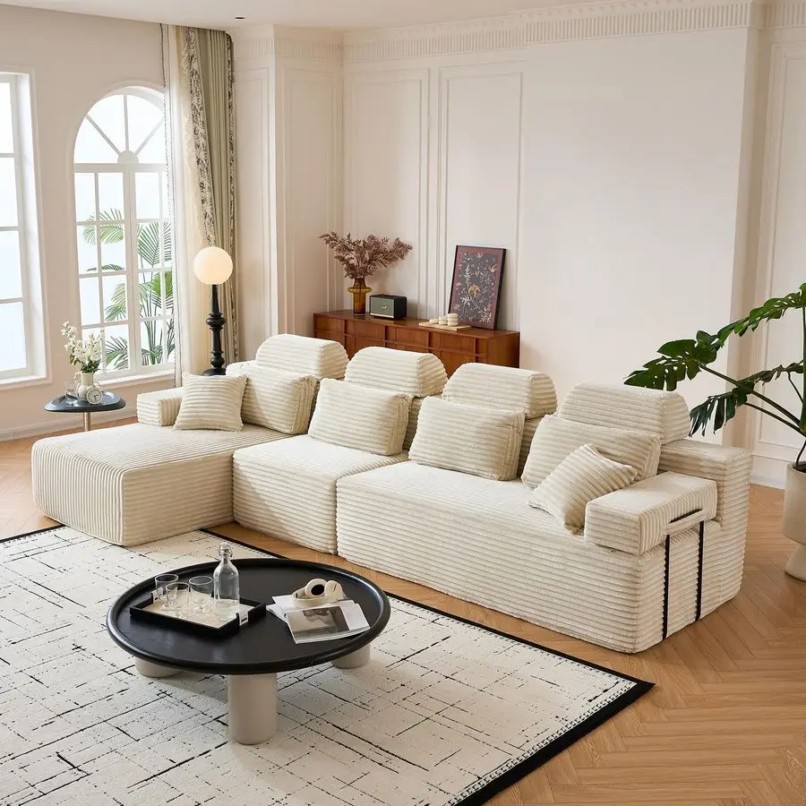 

136 Boneless Couch with Reversible Chaise, L Shaped Sectional Couches for Living Room, Modular Sectional Sofa, 28 Deep Seat Sofa