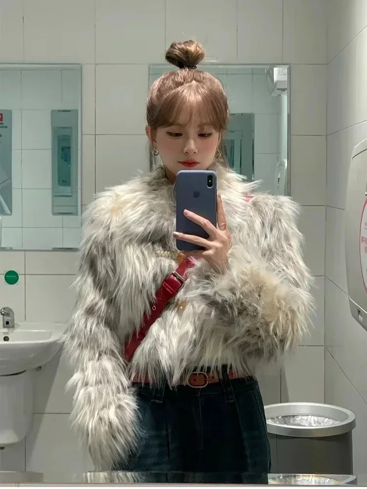 High-End Fashion Long Sleeve Lapel Women Fox Fur Coat 2023 Autumn Winter Korean Style Commute Sweet Hot Girl Short Faux Fox Coat