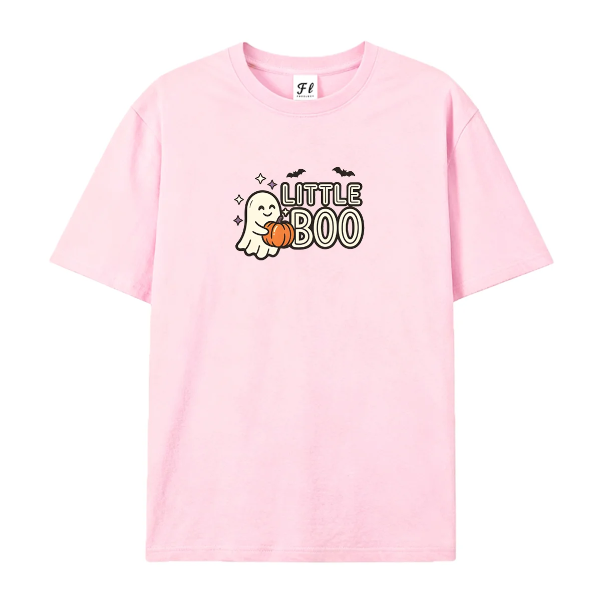 Little Boo Cute Ghost Holding Pumpkin Graphic T‑Shirt Kawaii Cartoon Bat Star Decor Halloween Fun Print Short Sleeve Top Unisex