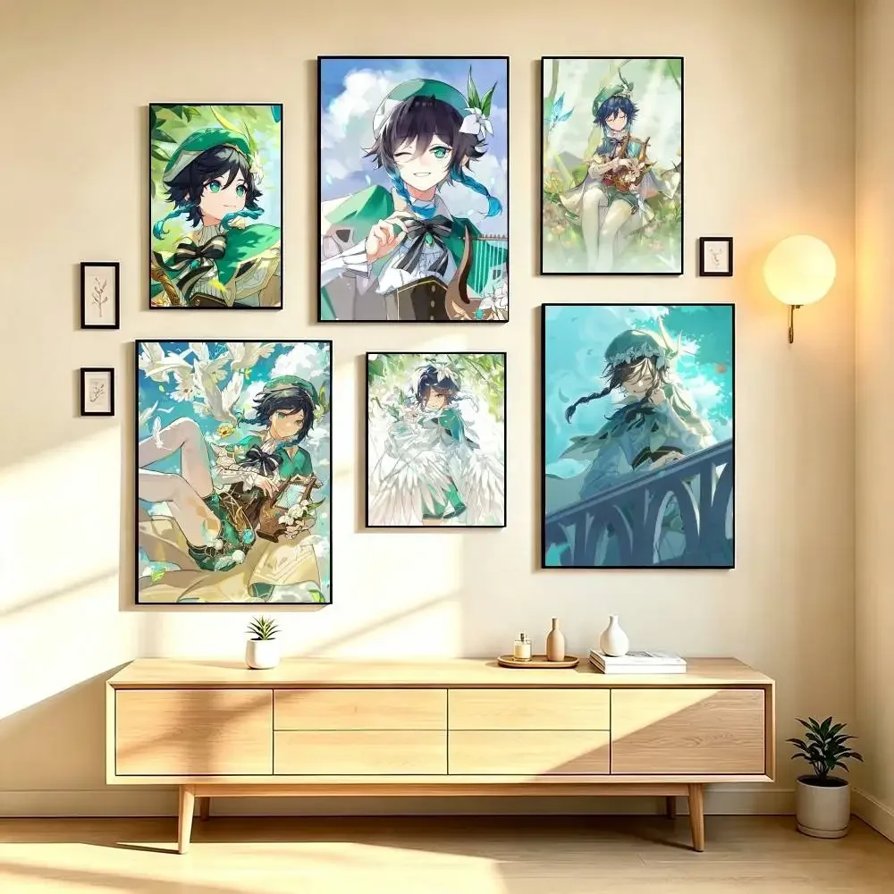 G-Genshin Impact Venti Game Poster Waterproof Wall Art  For Bar Living Room Vintage Decor High Quality Print Gift