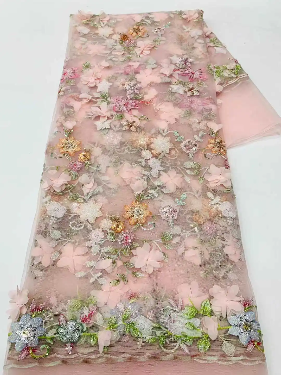 Pink African Lace Fabric 2025 High Quality Nigeria Lace French Mesh Lace Fabric Embroidered Dubai Lace 5 Yards For Wedding Dress