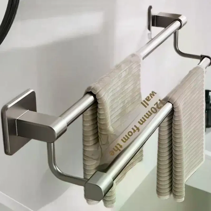 Punch-Free Towel Holder Bar Bathroom Storage Rack Organizer Wall-Mounted Shelf Hanger Multilayer