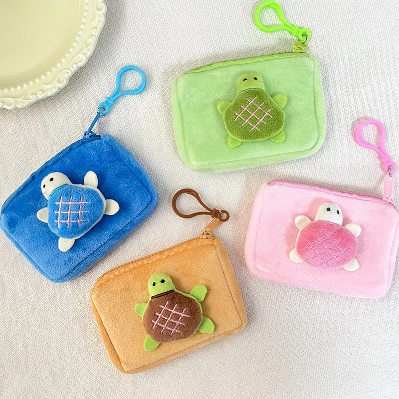 Mini Wallet Cute Little Turtle Square Plush Coin Purse Japanese Cute Girl Small Storage Money Bag Student Backpack Pendant Pouch