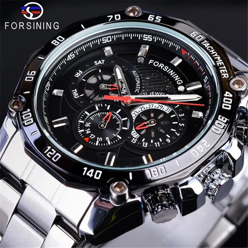 Fashion Forsining Top Brand Waterproof Multi Functional Full Staineless Steel Band Men\'s Fully Automatic Mechanical Wrist Watch