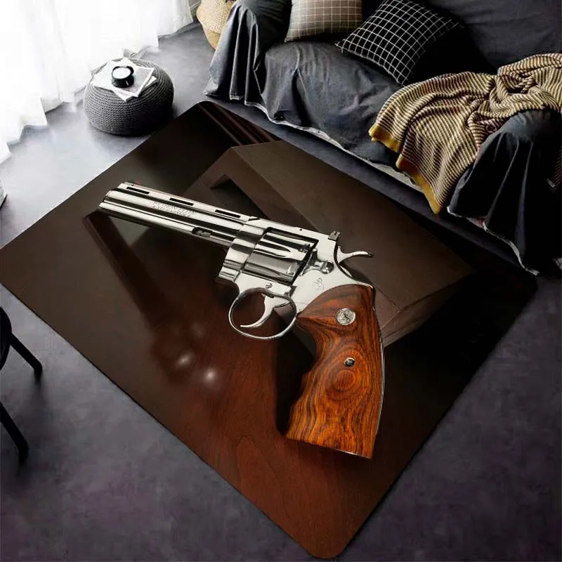 15 Sizes Revolver Pistol Pattern Rug Carpet for Living Room Bathroom Mat Creative Doormat Carpet for Bedroom Home Decor Man Cave