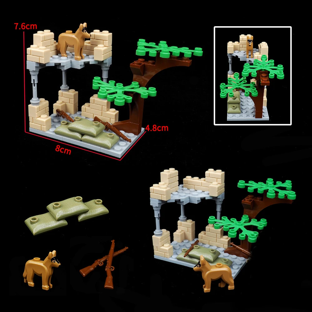 MOC 1PCS Military World War II Ruins Building Blocks Kit Defensive Base Scene Compatible Accessories DIY Toys Children Kid Gifts