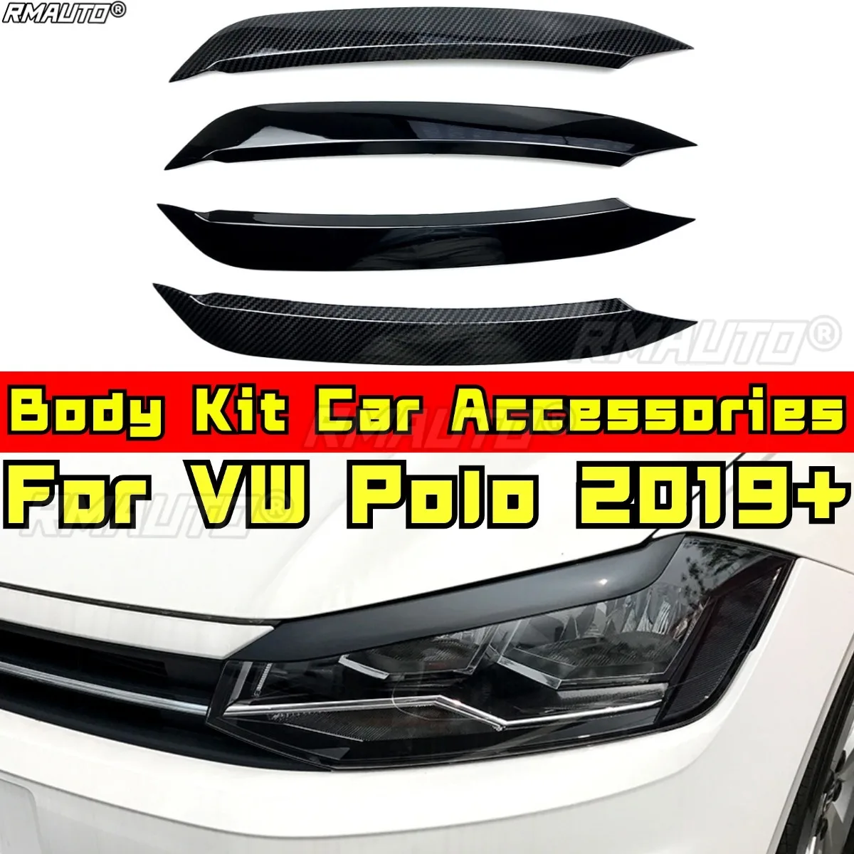 

For VW Polo 2019+ Body Kit Auto Head Light Lamp Eyelids Eyebrow Headlight Decoration Car Styling Trim Car Accessories