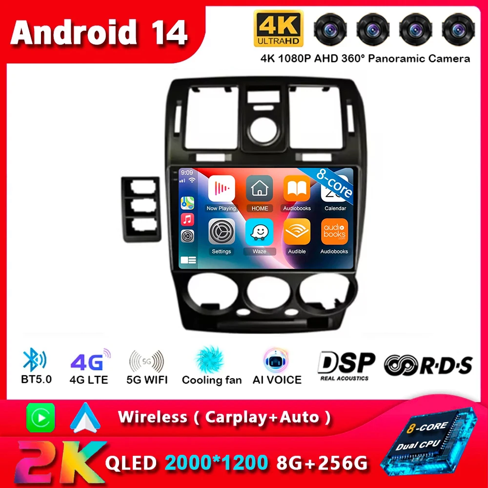 Android 14 Carplay Auto Para Hyundai Getz 2002 2003 2004 2005 2006 2007-2011 Multimídia Carro Rádio Player Vídeo 4G Estéreo 2 Din