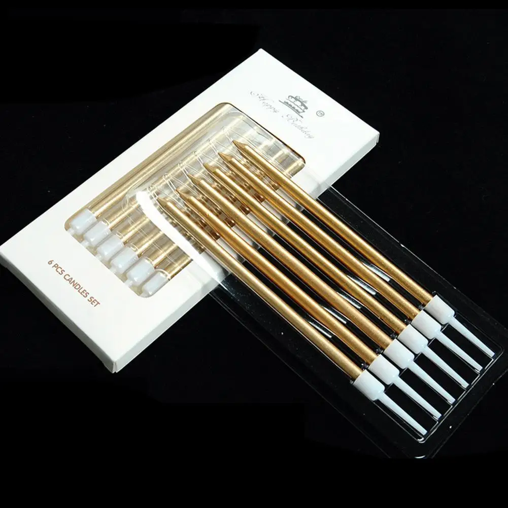 شموع كعكة طويلة ورقيقة، شموع عيد ميلاد معدنية، شموع رفيعة طويلة في حاملات كعكة عيد الميلاد وحفلات الزفاف الملونة #4