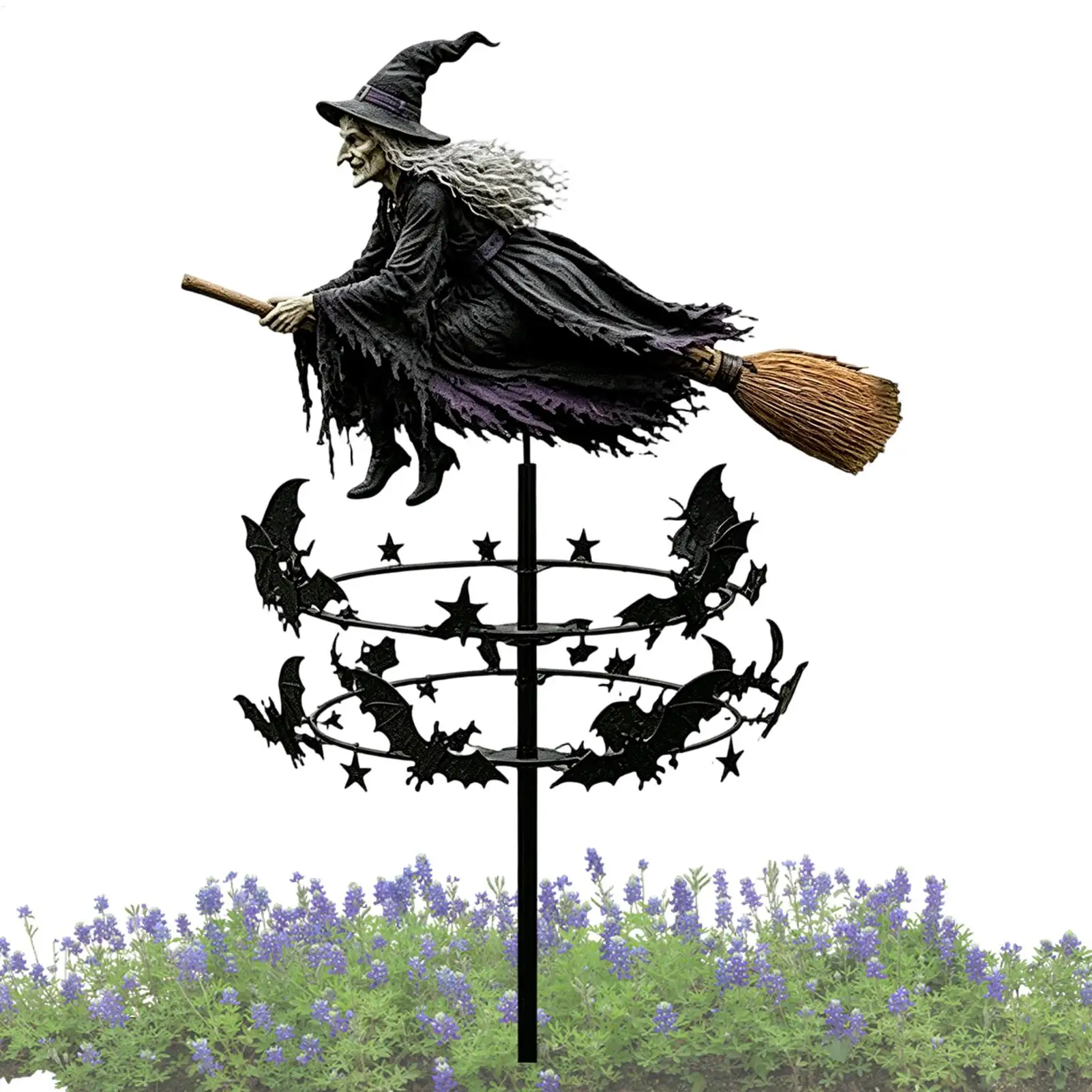 Garden Pinwheels Witch and Bats Design Decorative Pinwheels Yard Windmill for Garden Courtyard Backyard Ground Patio Farmhouse