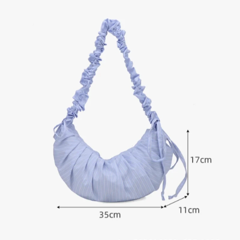 Gestreifte Plissee-Umhängetasche mit Kordelzug, koreanische weiche lässige Dumpling-Cloud-Tasche, Damen-Handtasche mit großer Kapazität und geringem Gewicht – Detail 1