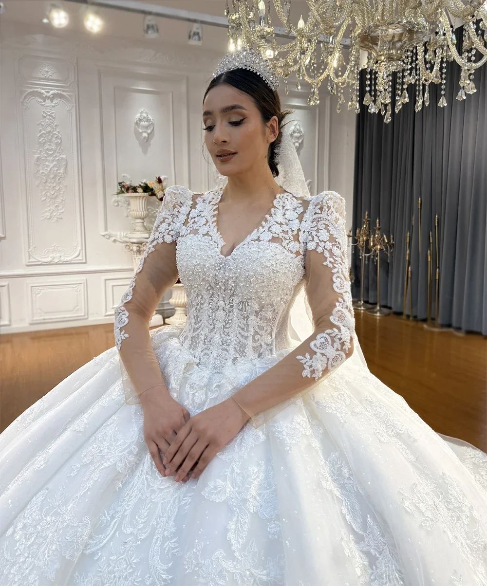 Customized Ball Gown Off White Wedding Dress With Long Sleeves Amanda Novias Official