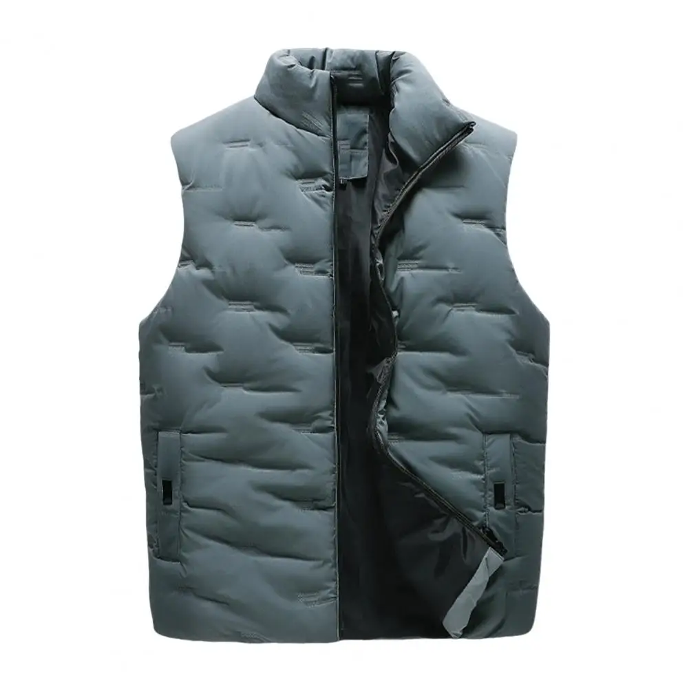 Autumn Winter Men Vest Cotton Padded Stand Collar Windproof Zipper Waistcoat Solid Color Sleeveless Down Waistcoat Jacket Male