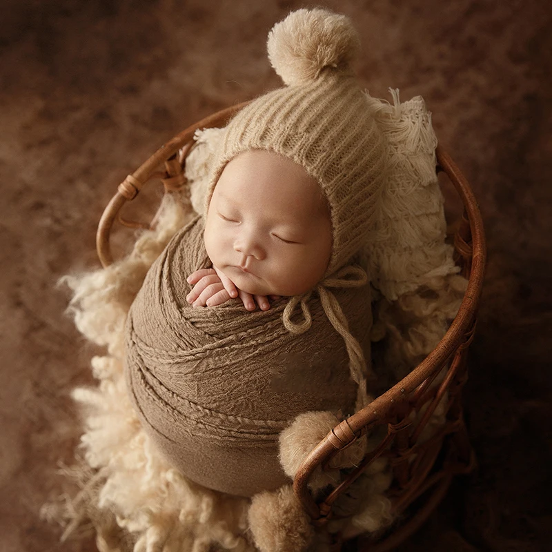 Pasgeboren Fotografie Rekwisieten Baby Foto Gebreide Bontbal Muts Hoofdband Baby Jongens Meisjes Studio Fotoshooting Decoratie Accessorie