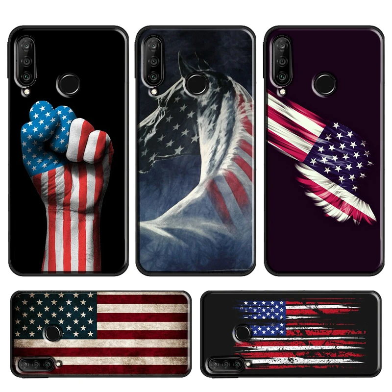 American USA Flag Case For Huawei P Smart 2019 Z P30 Lite P20 P40 Pro Mate 20 Lite Nova 5T Honor 50 10i 8X 9X