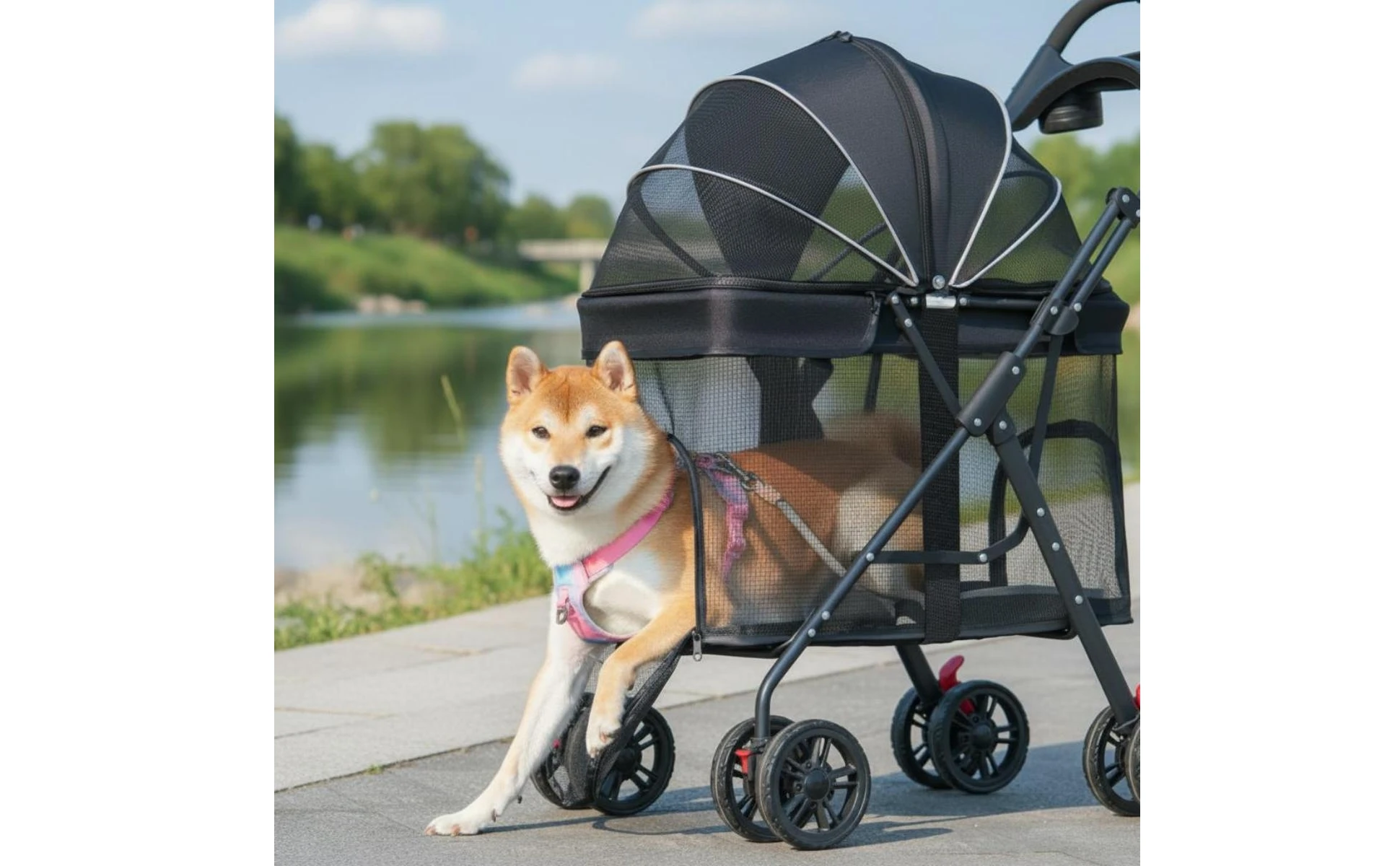 Multi-Purpose Pet Stroller Easy Fold Folding Pet Stroller Sturdy Frame Mesh Ventilation for Walks