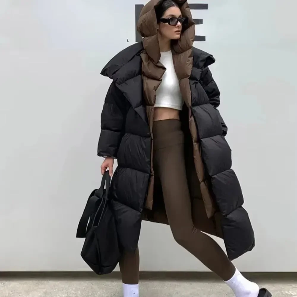 Fluffy White Duck Down Jacket Women Winter Thickness Warm Long Puffer Coat Hooded Female Fashion Fake Two-piece Parkas