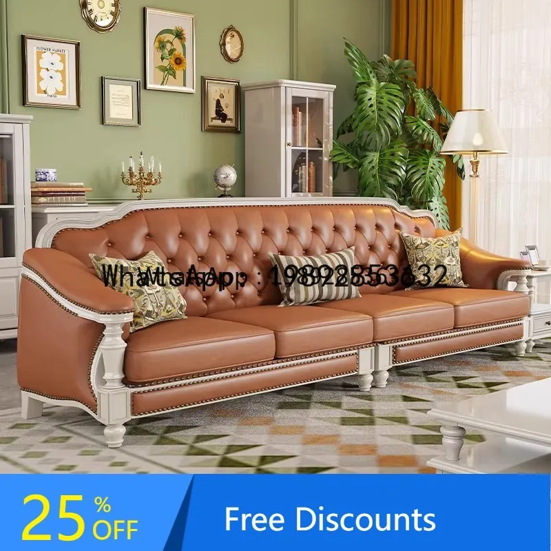 

DF White Solid Wood Genuine Leather Sofa Top Cowhide 123 Combination Simple and Living Room Villa Furniture Four-Seater