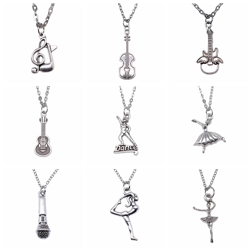 21 Styles New Fashion Music And Dance Necklace Drum Guitar Musical Note Microphone Ballet Pendant Necklace For Girl Women