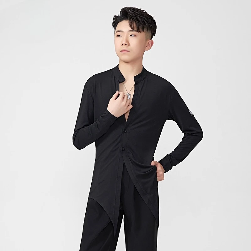 

Мужской костюм для латинских танцев для взрослых, топы с длинными рукавами, тренировочная одежда, свободные рубашки, профессиональные выступления для соревнований по индивидуальному заказу