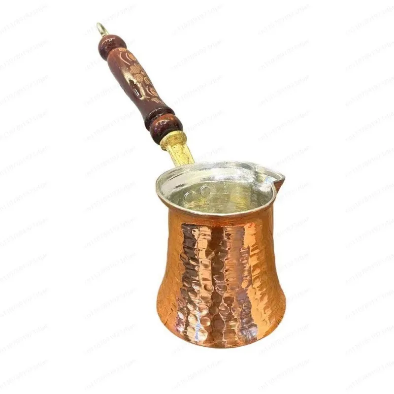 

Turkish coffee pot carved wooden handle hand punching retro fine hammer point copper 0.5mm thick defect treatment pick up leak