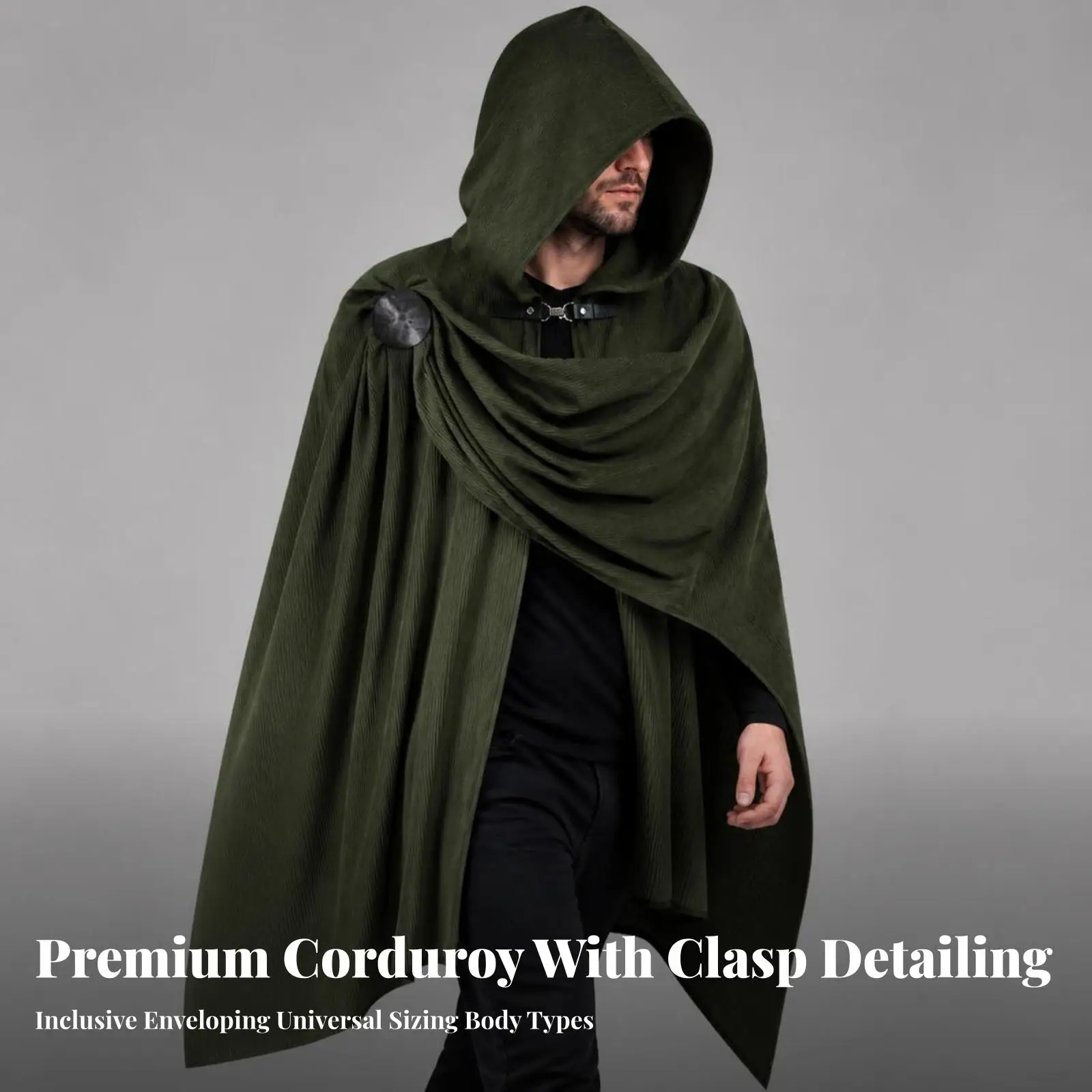 Medieval Cosplay Cape Unisex Hooded Cloak Corduroy with Draped Collar for Viking Costume Accessories