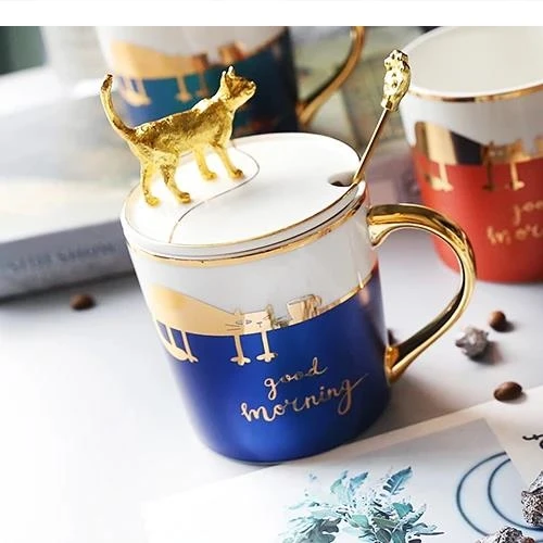 الراقية السيراميك القدح غطاء ملعقة لطيف مكتب المياه المنزلية أكواب الشاي بعد الظهر