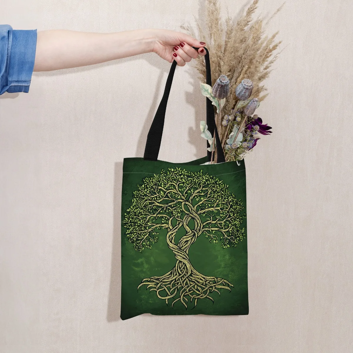 Tree of Life Element Shoulder Bag, Tree of Life Pattern Printed Tote Bag, Women's Handbag, Unisex Reusable Shopping Bag