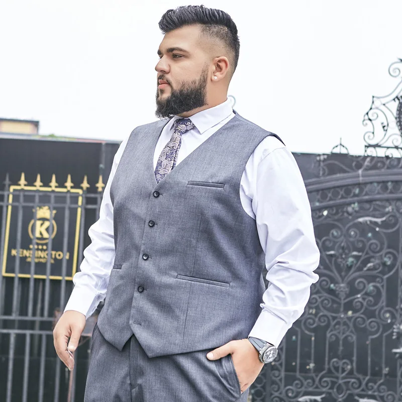 2023 Plus Size Suit Vest Men Solid Color Single Breasted Waistcoat For Host Groom Groomsmen Grey Black Navy Waist Coat 9XL