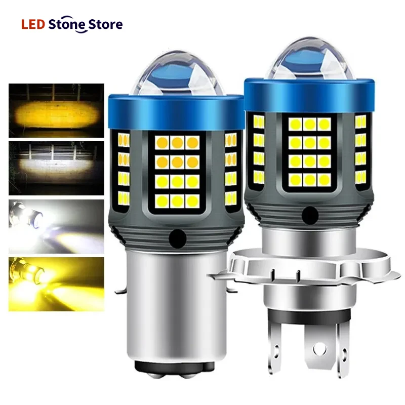 1 unidade Farol de LED para Moto H4 BA20D H6 CSP Bicolor Branco Amarelo com Lente de Luz Alta e Baixa, Lâmpada de Neblina para Motocicleta e Scooter, Luz de Condução