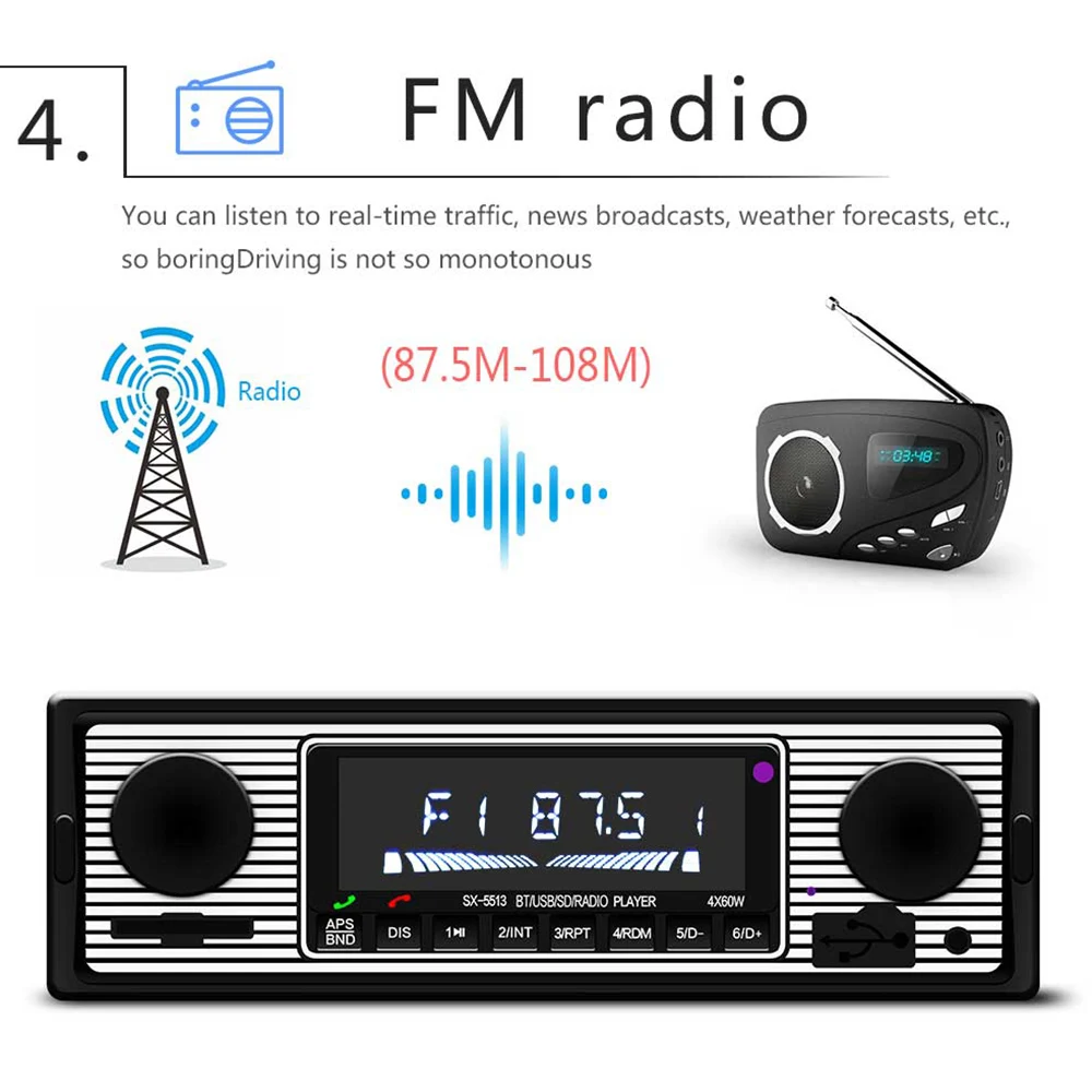 1DIN In-Dash Car Radio Remote Control Digital Bluetooth Audio Music Stereo 12V Car Radio Dual Knob MP3 Player USB SD FM Receiver