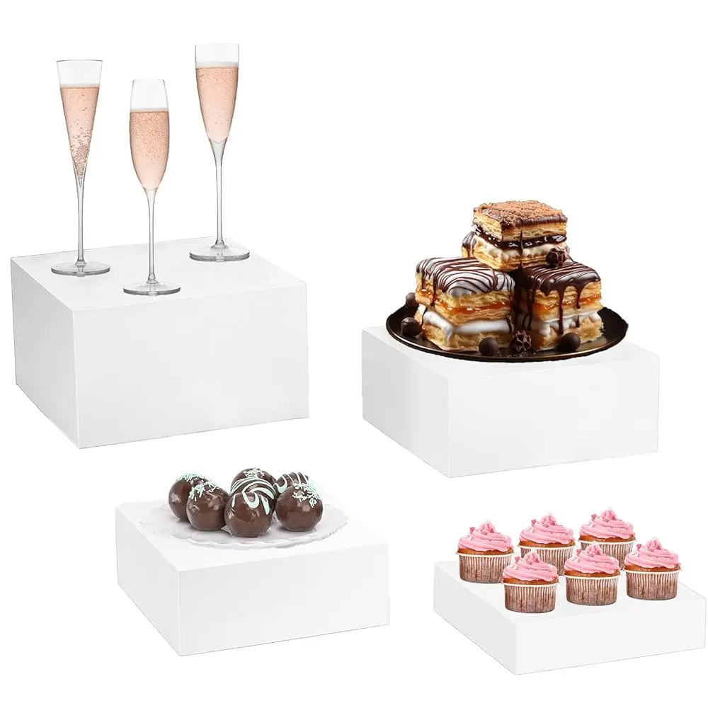 

Buffet Risers 4Pcs, White Acrylic Food Display Stands For Table, Cube Dessert Stands, Box For Party Wedding Catering Table