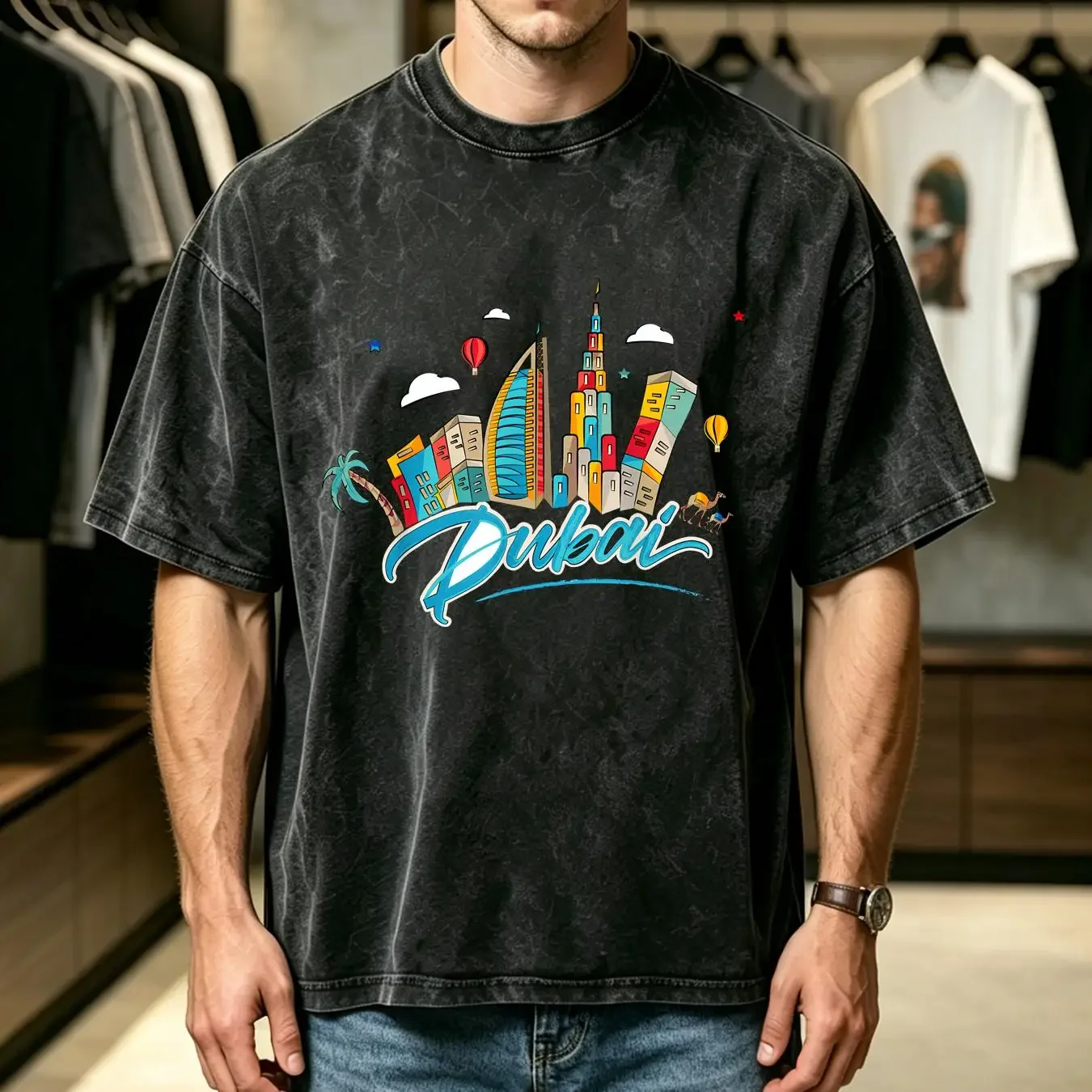 washed T Shirt If You Love Dubai Grab Your vintage Washed Versatile Comfortable streetwear Stretched homme Breathable fashion
