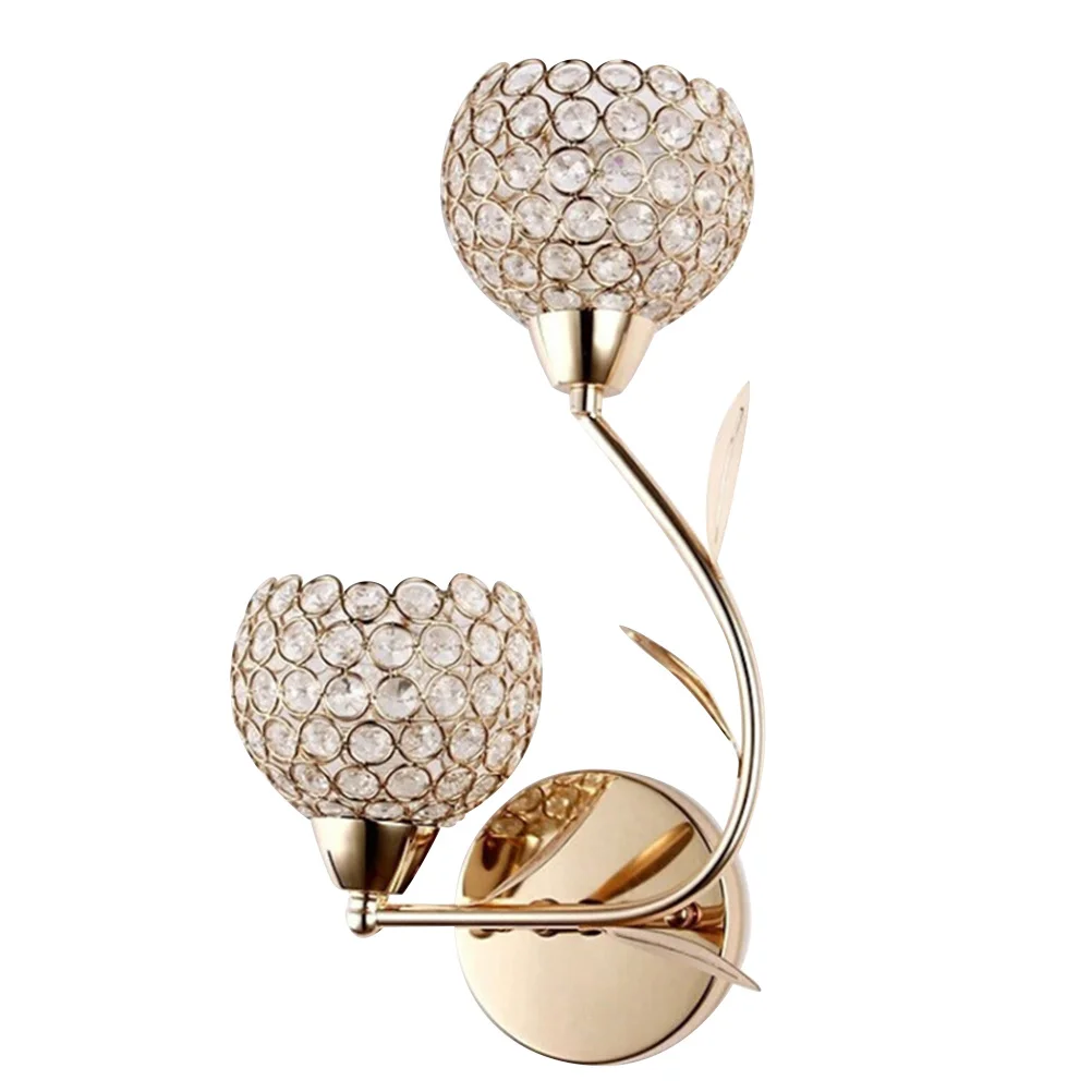 مصباح حائط داخلي كريستالي مزدوج ذهبي معدني زجاجي على شكل زهرة شفاف بجانب السرير وغرفة النوم مصباح جداري كهربائي سبلاش #4