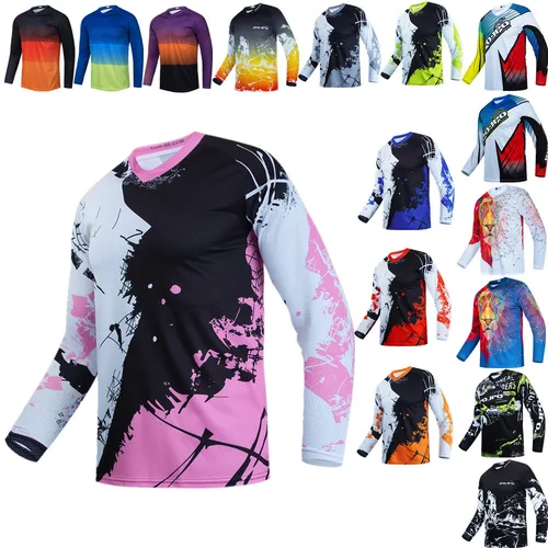 Imagen 1 del producto Camiseta rosa para moto de cross, camiseta de Motocross para niños, camiseta juvenil para motocicleta todoterreno, camiseta para niñas DH mtb BMX, camiseta de ciclismo de manga larga