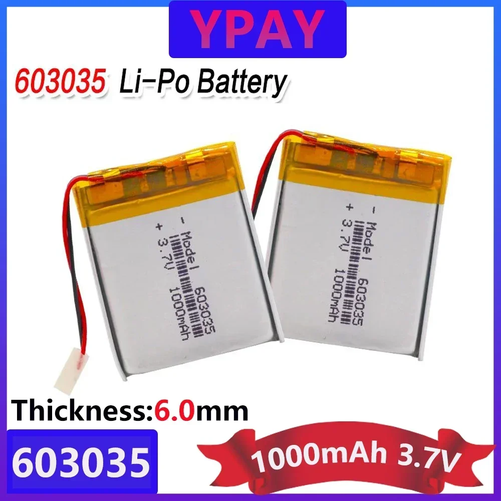 1-10pcs Polymer Battery 3.7V Lithium Polymer Battery 603035 1000mAh Game Machine MP3 MP4 MP5 Lithium Battery GPS Navigator