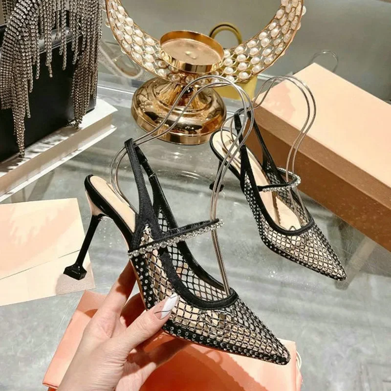 2024 Luxury Style Crystal Transparent Pvc Women Pumps Luxury Rhinestones High Heels Wedding Bridal Shoes Summer Party Prom Shoes