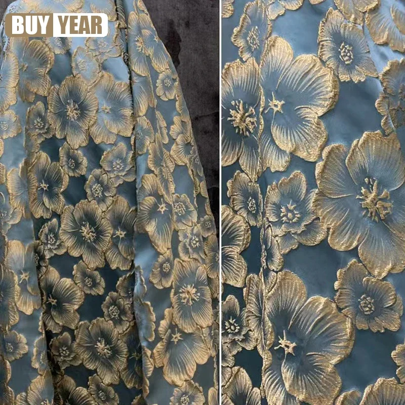 

New Plum Blossom Three-dimensional Relief Fabric Gold Jacquard Curtains For Living Dining Room Bedroom Fabric Customization