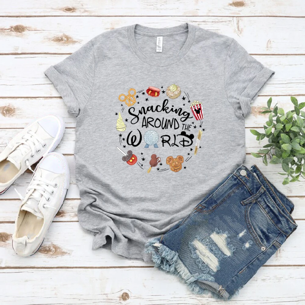 Snacken Rond De Wereld T-shirt Epcot T-shirt Unisex T-shirt Korte Mouw Grafische T Shirts Bijpassende Shirts Casual Tops Tees