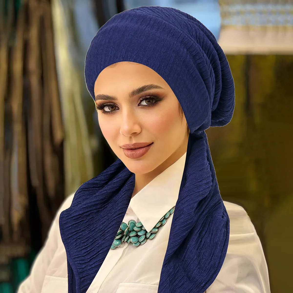 Pre Tied Turban Indian Hat Women Chemo Cap Muslim Hijab Long Tail Headscarf Head Wrap Bandanas Headband Modest Fashion Turbante